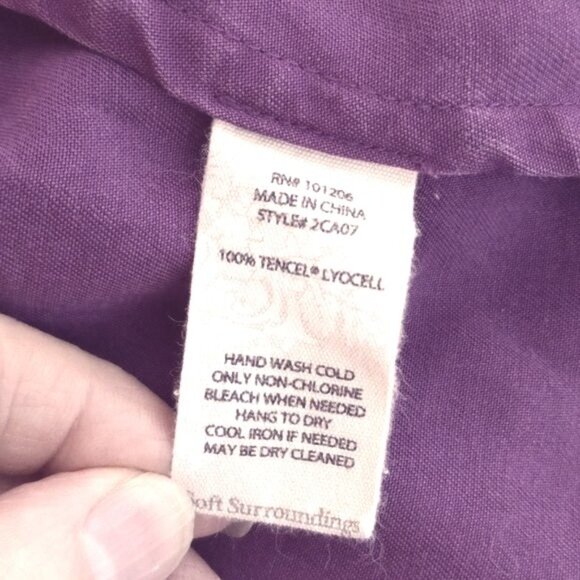 Soft Surroundings Size M Tunic Top Purple Button Front V Neck Roll Tab Sleeves - Picture 10 of 10
